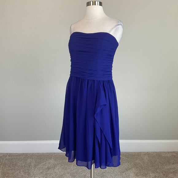 Ralph Lauren Strapless Pleated Chiffon A-Line Mini Cocktail Dress Purple Size 6 - Picture 4 of 13